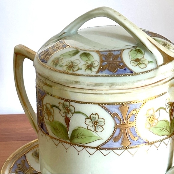 Antique Nippon Porcelain Mustard Condiment Jam Jar with Lid and Matching Saucer - Picture 12 of 13